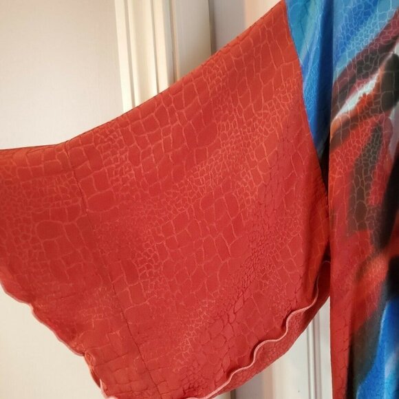 Yolanda Lorente Hand Painted 100% Silk Open Cardigan Jacket Flutter Sleeves S - Picture 4 of 7